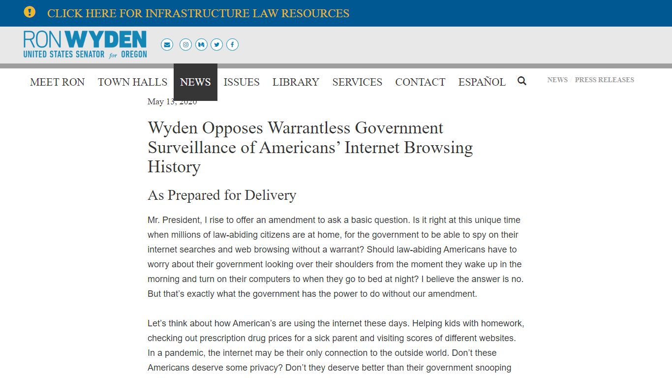 Wyden Opposes Warrantless Government Surveillance of Americans ...